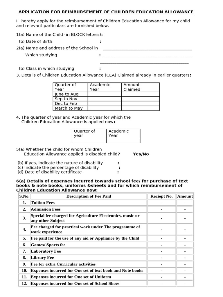 CEA Application Form | PDF | Fee