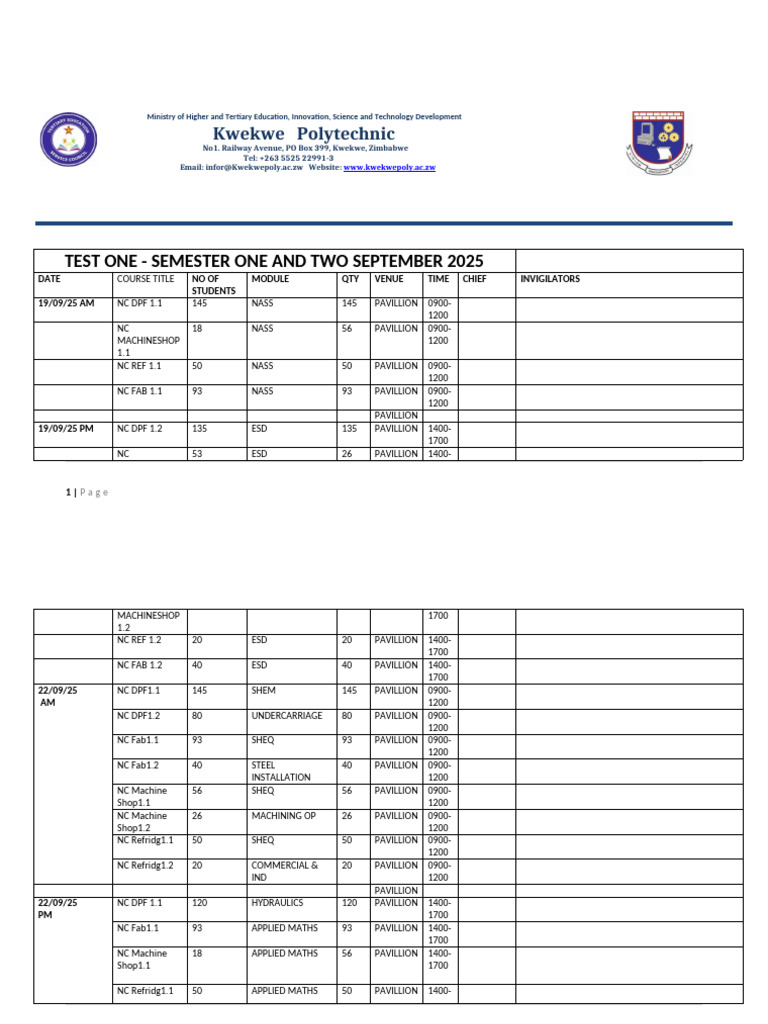 Final Test Two - Semester Time Table 2025 Revised 1-1 | PDF | Luxury ...