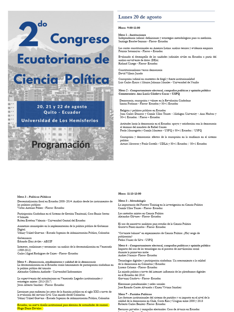 Programación Preliminar 2do Congreso Ecuatoriano de Ciencia Política ...
