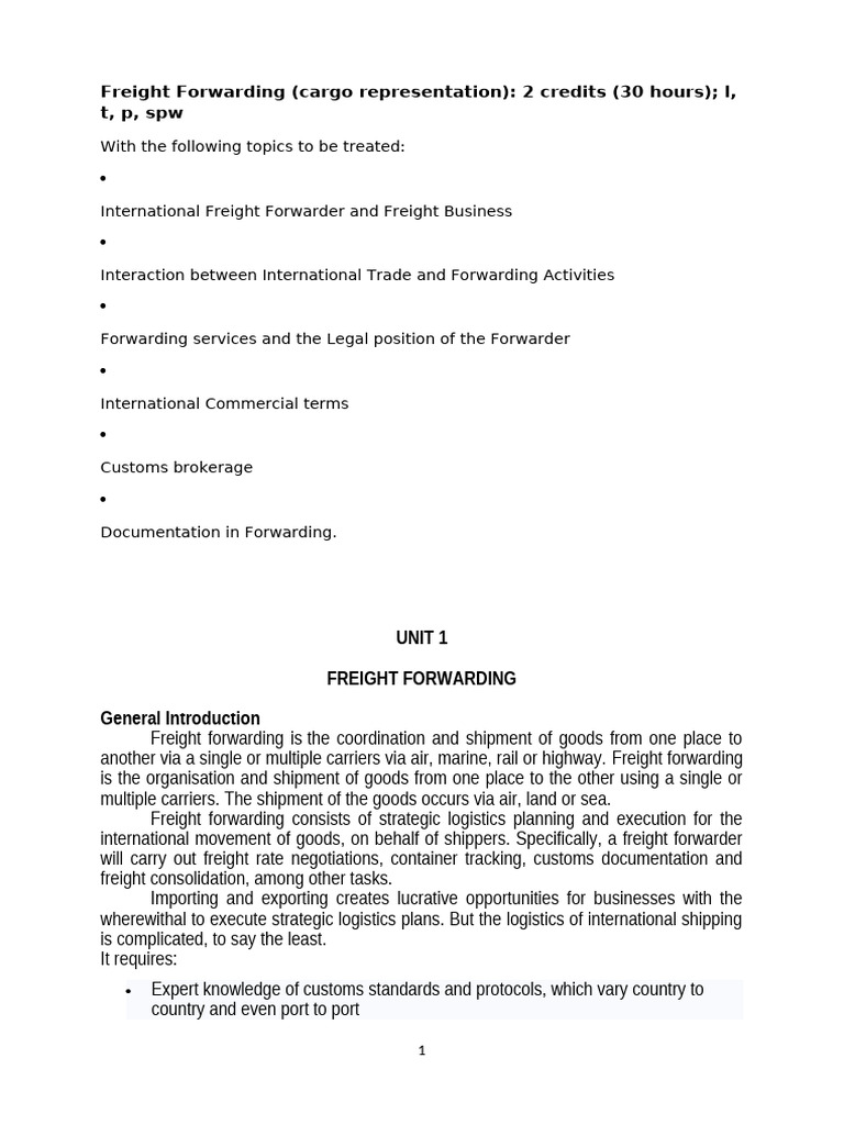FREIGHT FORWARDING (Cargo Representation) | PDF | Cargo | Customs