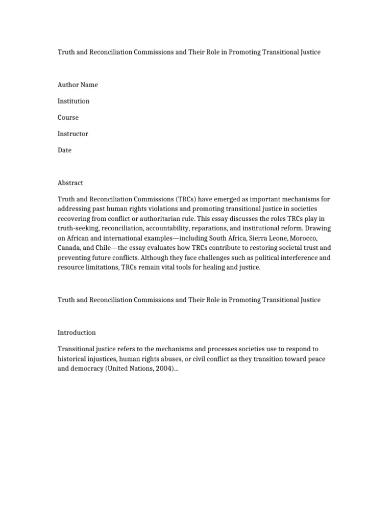 TRC Transitional Justice Essay | PDF