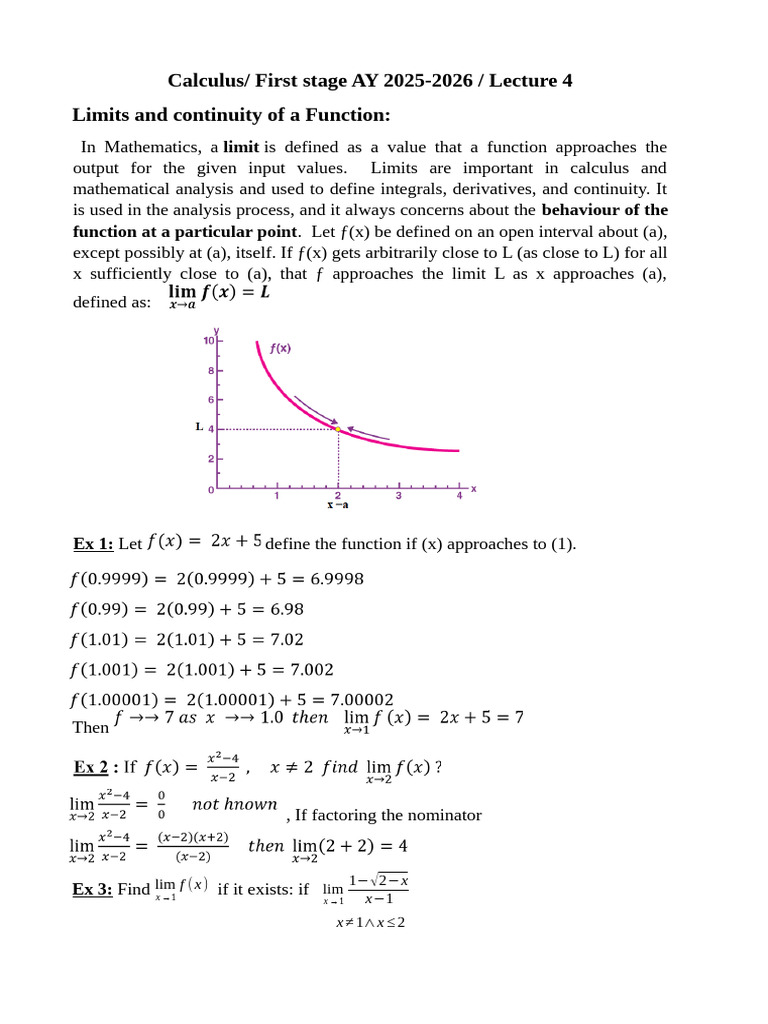 Lect. 4 - Limits and Continuity Updated | PDF | Limit (Mathematics ...