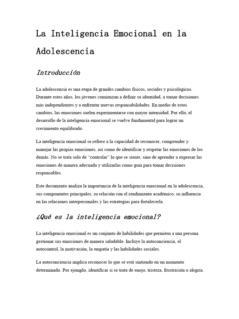 La Inteligencia Emocional en La Adolescencia | PDF | Las emociones ...