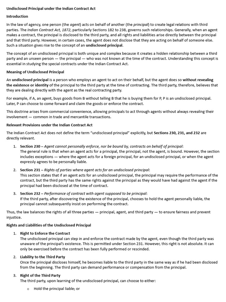 Undisclosed Principal Under The Indian Contract Act | PDF | Law Of ...