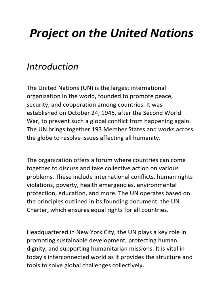 Project On The United Nations | PDF | United Nations | International ...