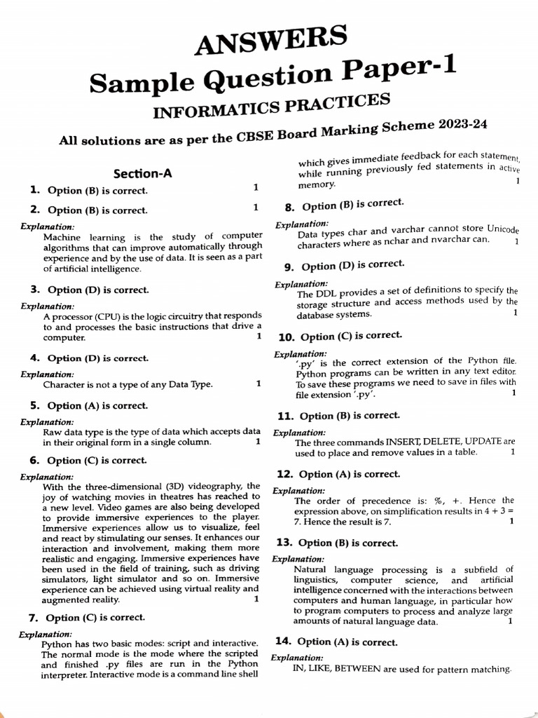 Answer of Sample Paper 1 | PDF | Operating System | Central Processing Unit