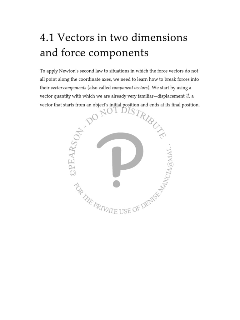 4.1 - Vectors in Two Dimensions and Force Components | PDF | Euclidean ...