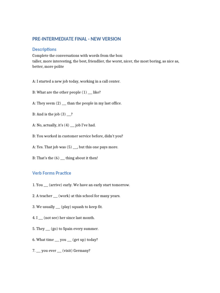 Pre Intermediate Final With Modal Verbs | PDF | Linguistics | Grammar