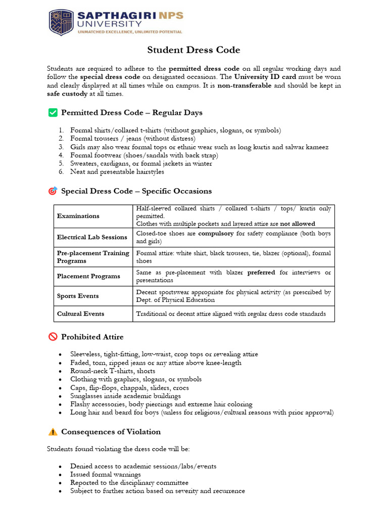 Students Dress Code 9-7-25 | PDF | Clothing | Dress