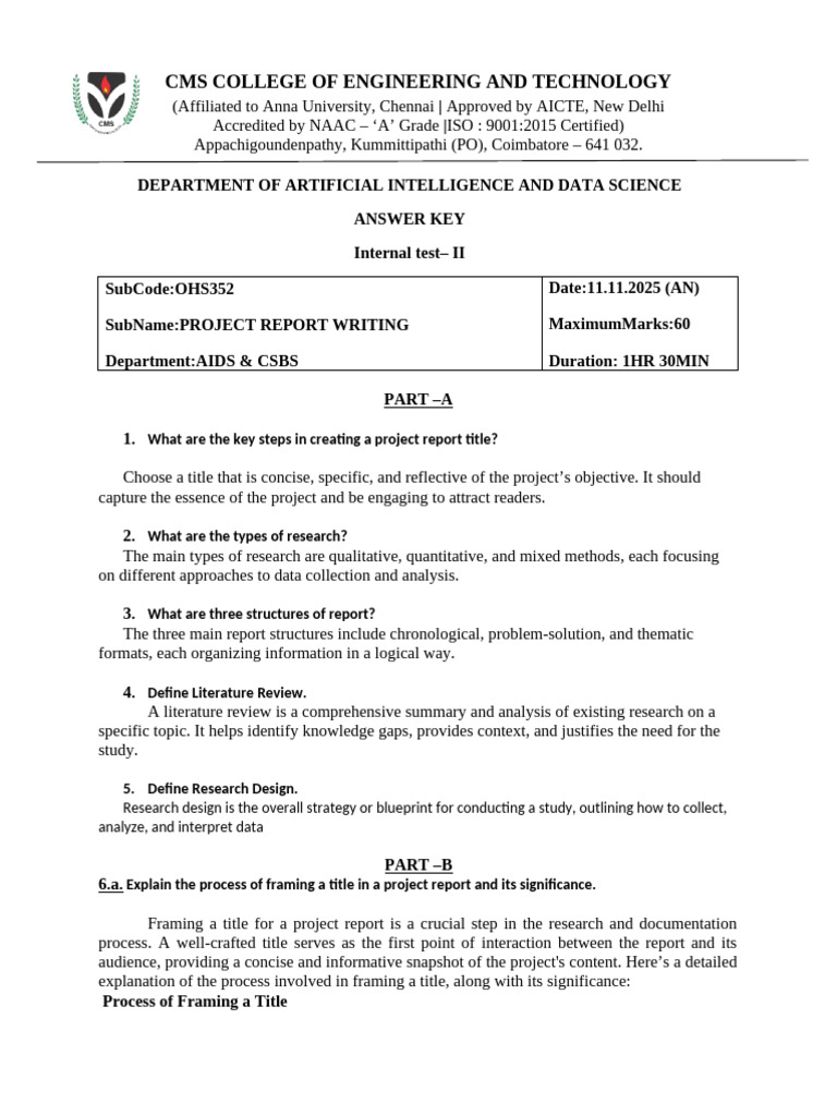 Project Report Writing Answer Key Internal-2 (2) | PDF | Regression ...