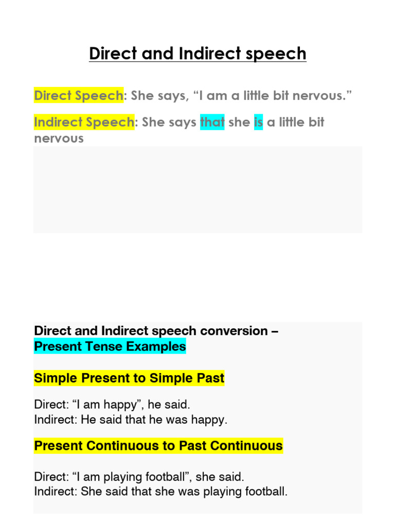 Direct and Indirect Speech | PDF | Grammar | Syntax