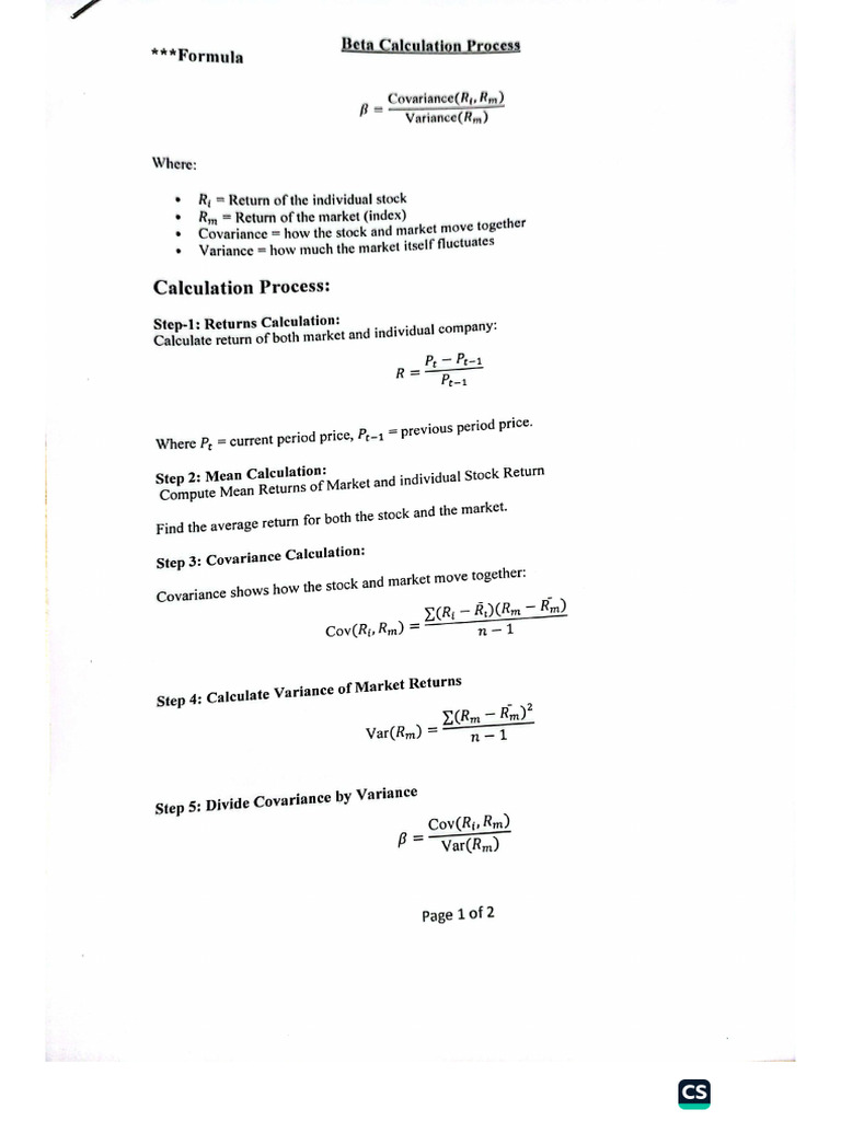 Beta Calculation Process and Portfolio | PDF