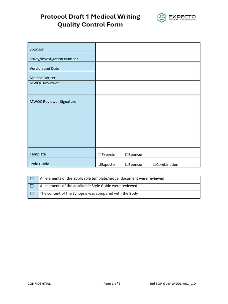 GL-MW-001_A01_1.0-Protocol Draft 1 Medicial Writin Quality Control Form ...