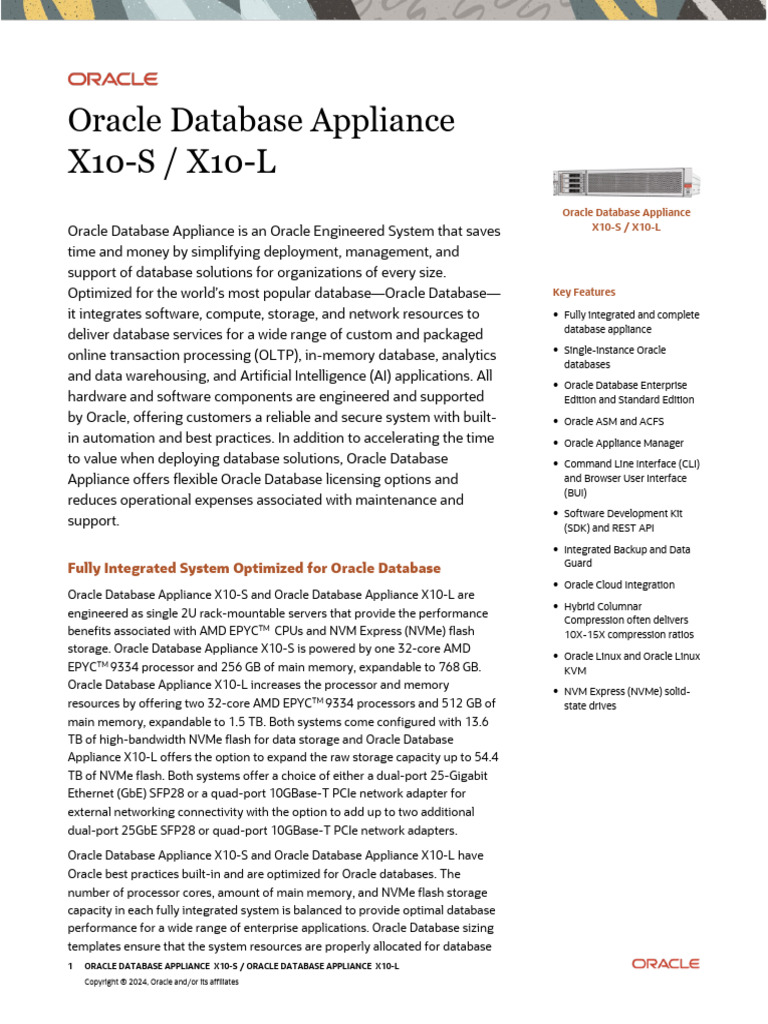 Oda x10 S x10 L Datasheet | PDF | Databases | Virtualization