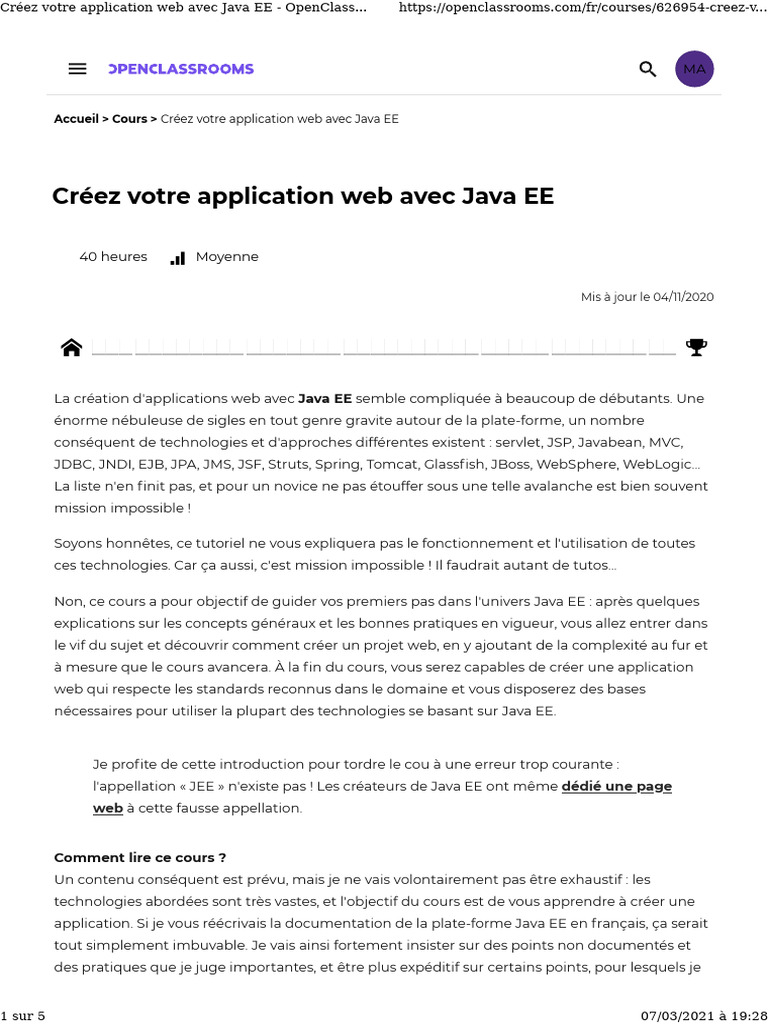 Créez Votre Application Web Avec Java EE - OpenClassrooms | PDF ...