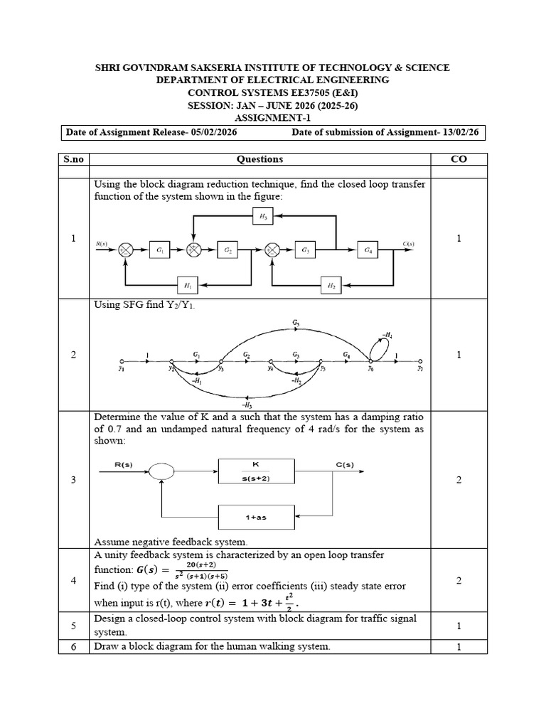 Assignment 1 Control System EE37505 | PDF | Feedback | Damping