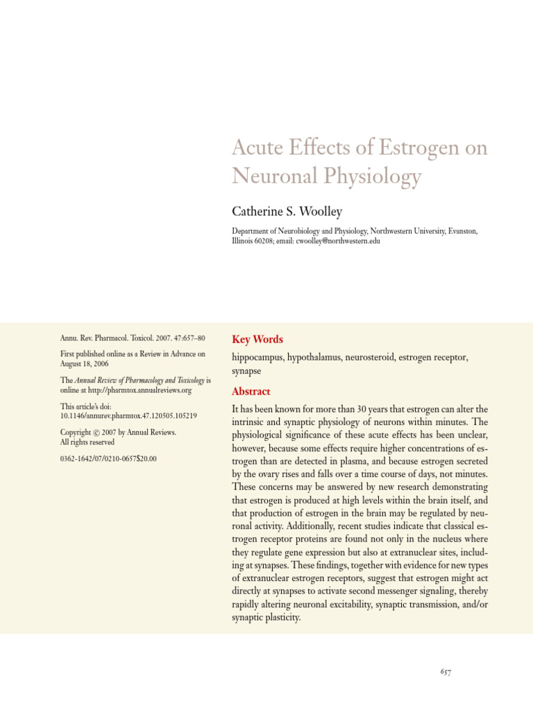 Acute Effects of Estrogen On Neuronal Physiology | PDF | Hippocampus ...