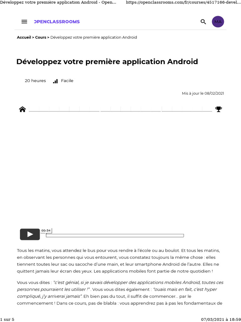 Développez Votre Première Application Android - OpenClassrooms | PDF ...