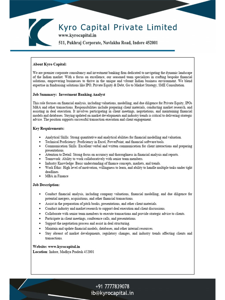 IB Analyst Jd | PDF | Financial Modeling | Investment Banking