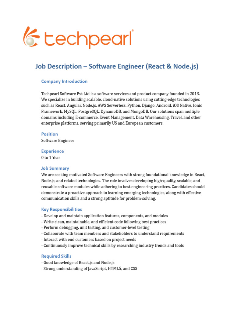 JD - Develope - ReactJS & Node Js | PDF