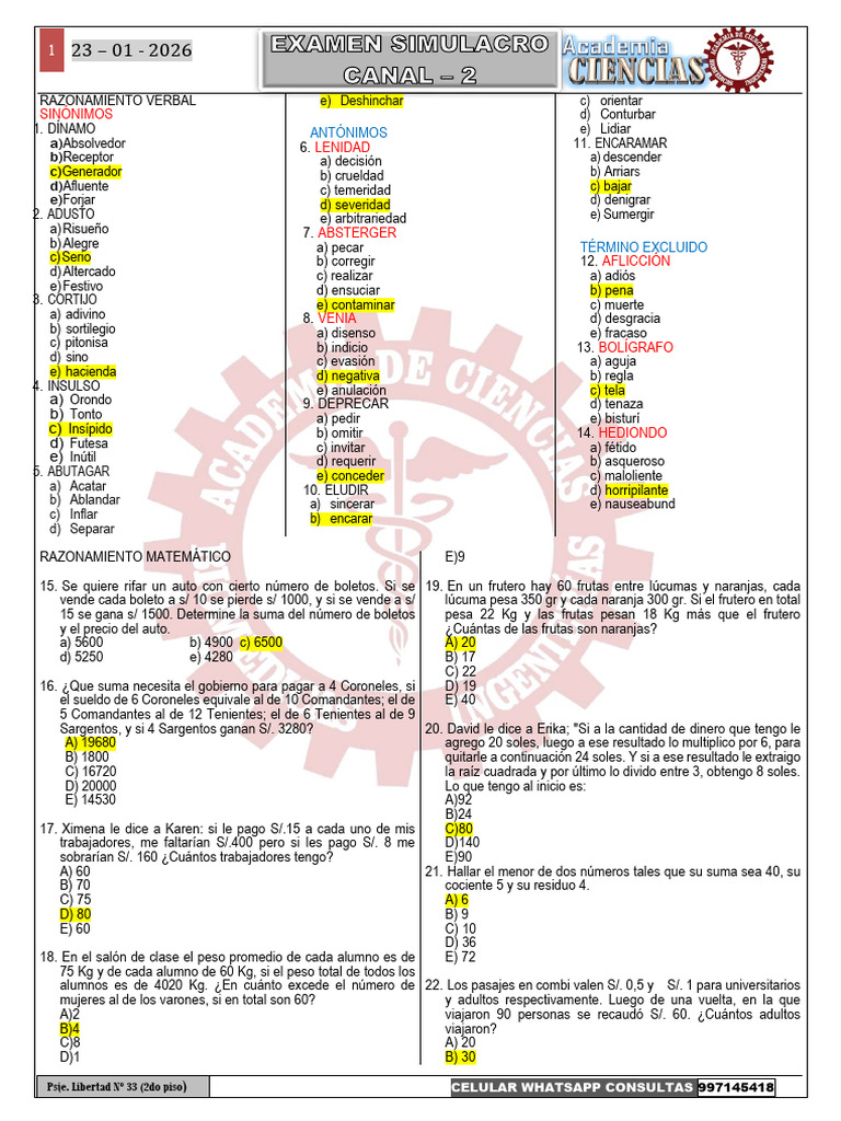 Examen c2 - Respuestas 23-01 | PDF | División (Matemáticas)