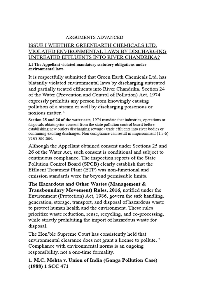ARGUMENTS ADVANCED.docx | PDF | Environmental Law | Effluent
