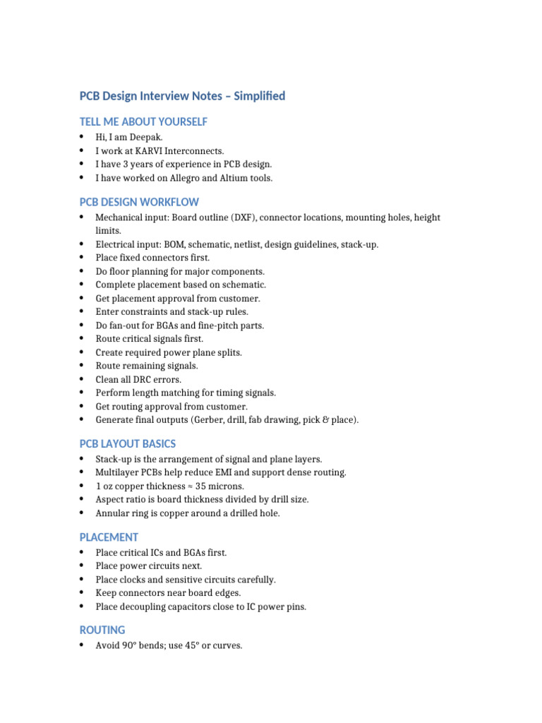 PCB Design Interview Notes Simplified | PDF | Printed Circuit Board ...