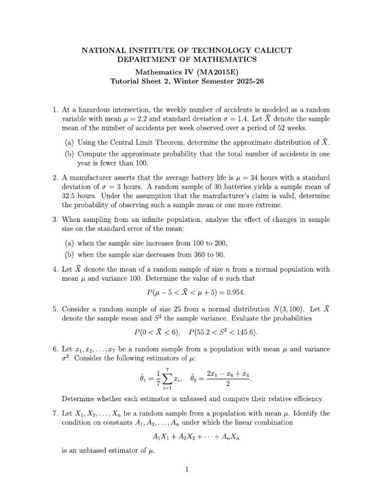 Tutorial Sheet 2 Ma2015e Mat IV | PDF