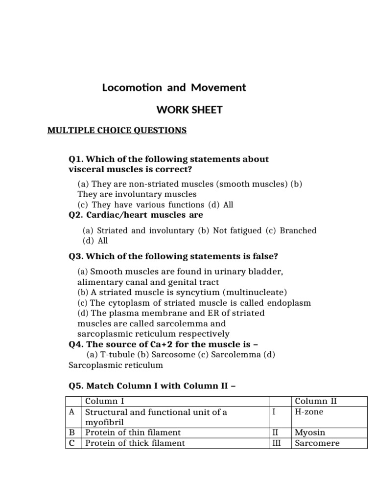 GR 11 Locomotion and Movement Worksheet 1765785509 | PDF | Muscle ...