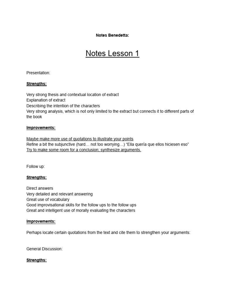 Notes Benedetta_ - Ib Oral Feedback | PDF