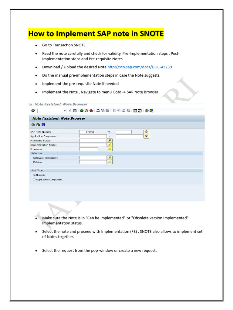 How To Implement SAP Note in SNOTE 1770491742 | PDF