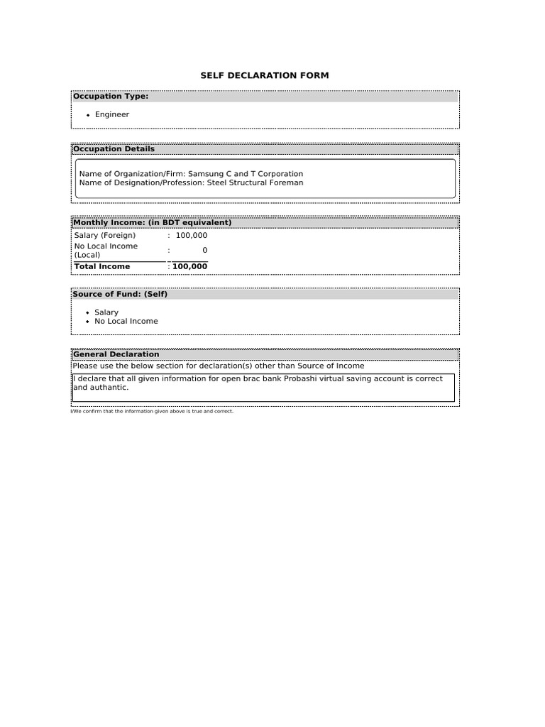 Self Declaration Form | PDF