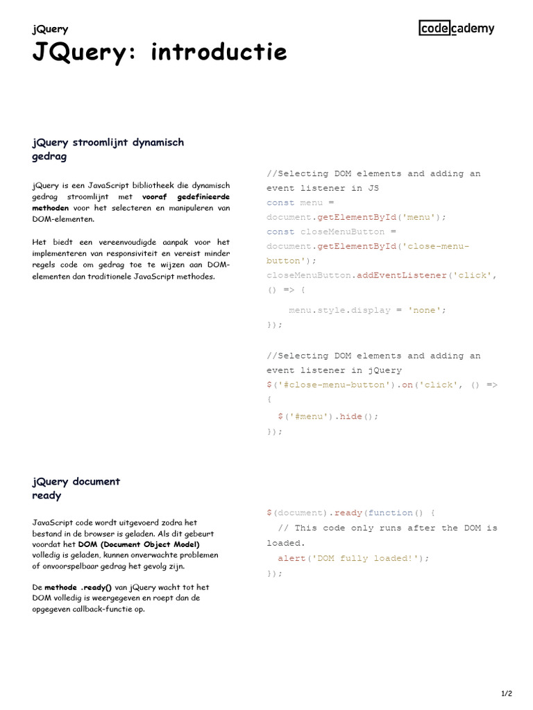 JQuery Introductie | PDF