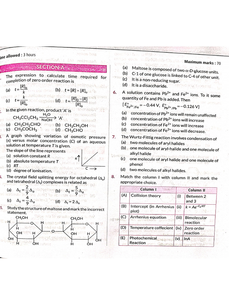 Chemistry Sample Paper For Practice, 4 Feb 2026 by RC CLASSES. | PDF