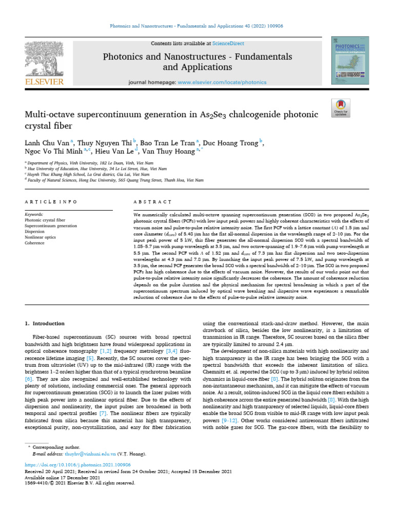 Chu Van 2022 | PDF | Optical Fiber | Dispersion (Optics)