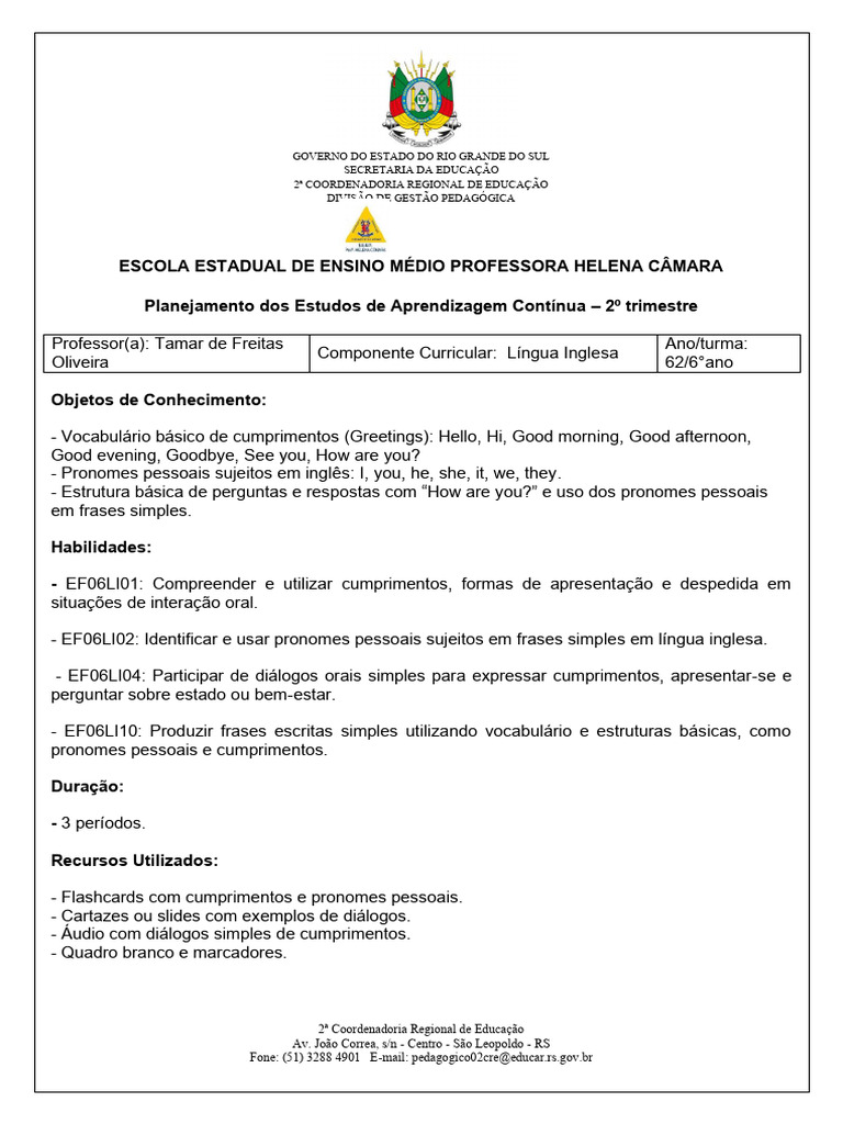 62 Inglês Planejamento EAC - 2º Trim. | PDF | Pedagogia | Linguística