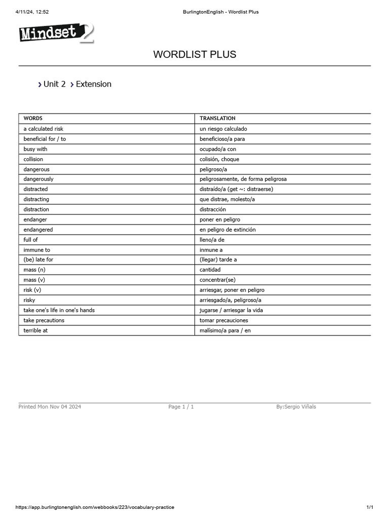 Unit 02 - Wordlist Plus - Extension | PDF