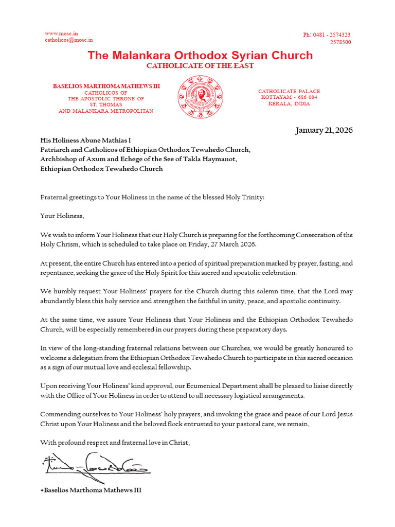 Letter To His Holiness Abune Mathias I | PDF | Christian Denominational ...