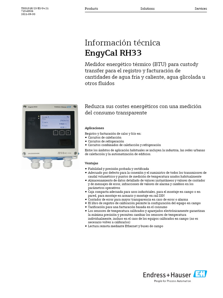 Totalizador de Energia EngyCal RH33 | PDF | Sensor | Medición
