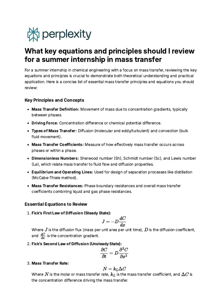 What Key Equations and Principles Should I Review | PDF | Mass Transfer ...
