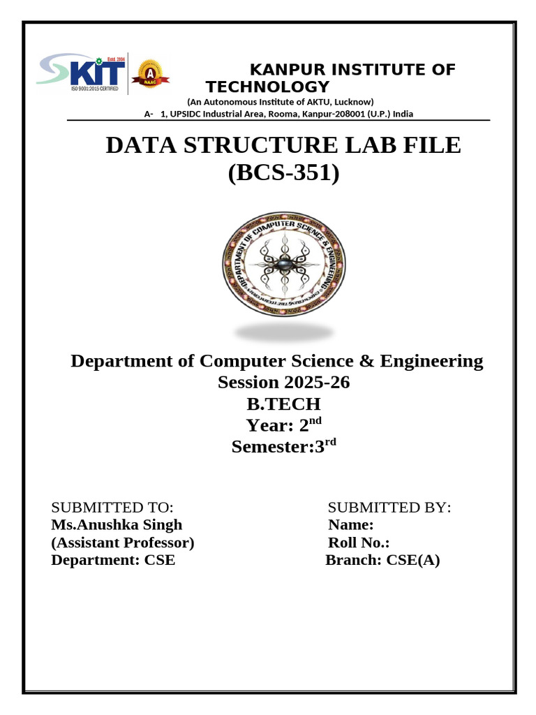 Dsa File Frontpage, Index | PDF | Computer Programming | Algorithms And ...