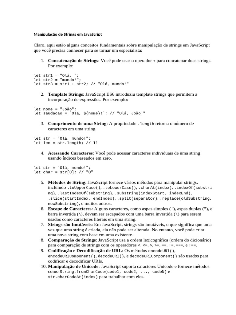 Manipulação de Strings E Arrays em JavaScript | PDF | String (Ciência ...