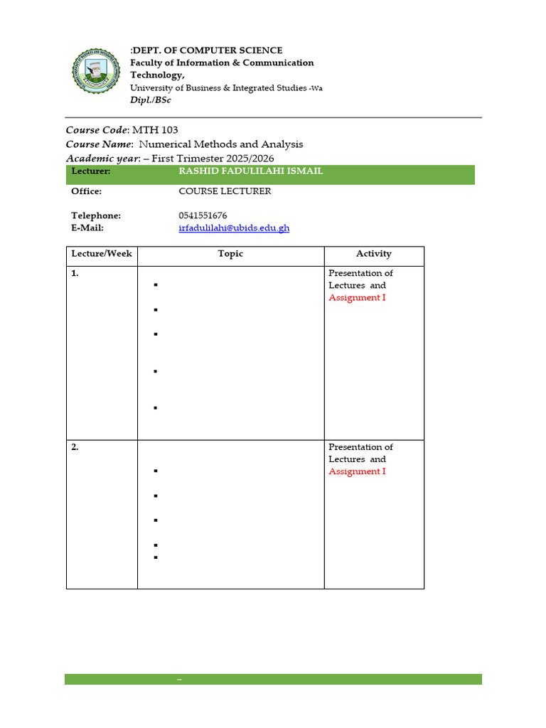 Lecture One Numerical Methods 20252026 | PDF | Numerical Analysis ...