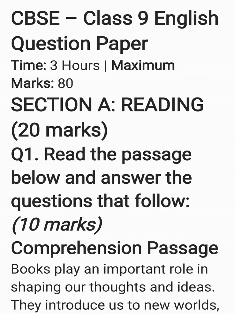 Mock Test Class 9 English | PDF