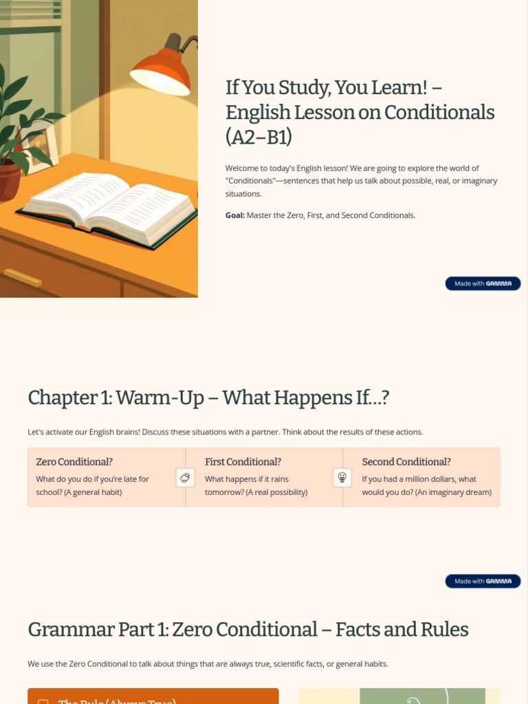 If You Study You Learn English Lesson On Conditionals A2 B1 | PDF ...