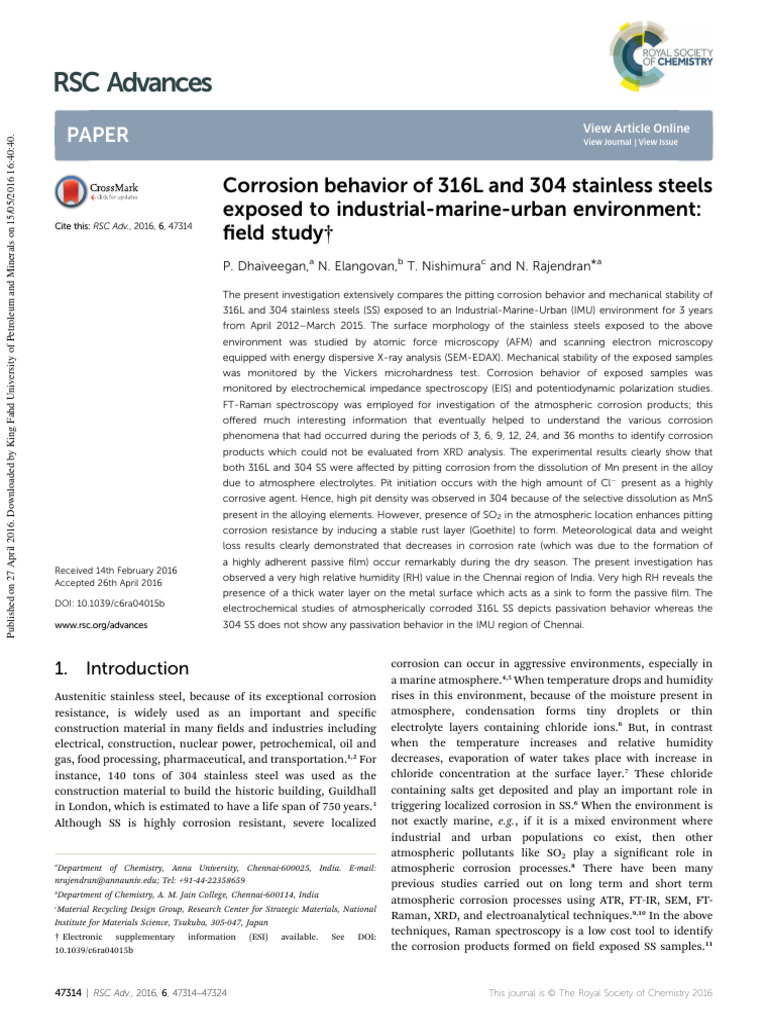 Corrosion Behavior of 316L and 304 Stain | PDF | Corrosion | Stainless ...