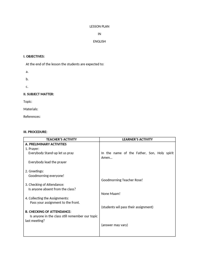 Lesson Plan - English | PDF