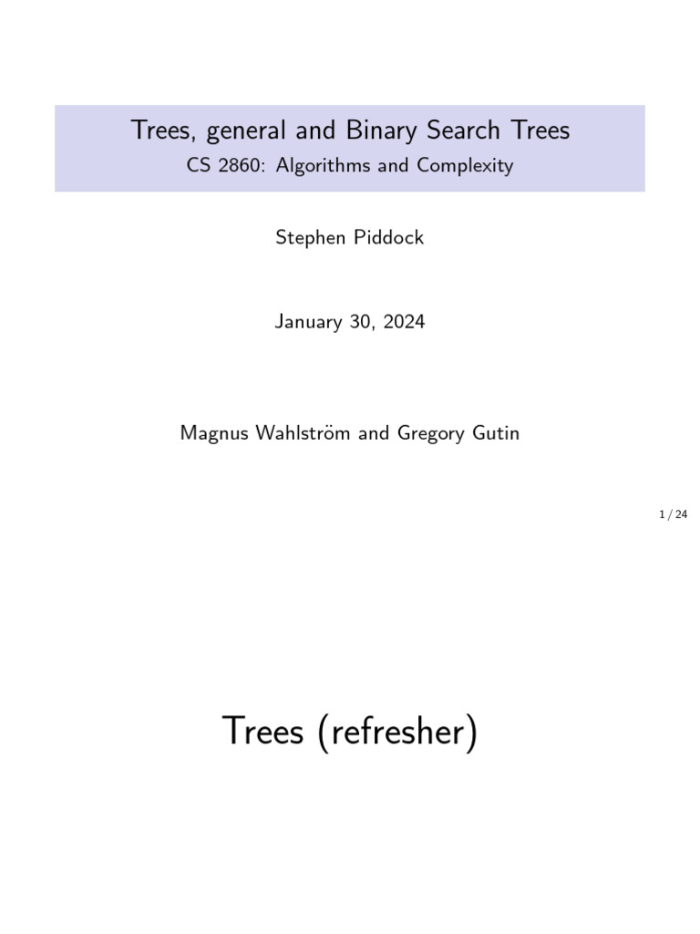 Lecture 8 Trees | PDF | Algorithms And Data Structures | Computer ...