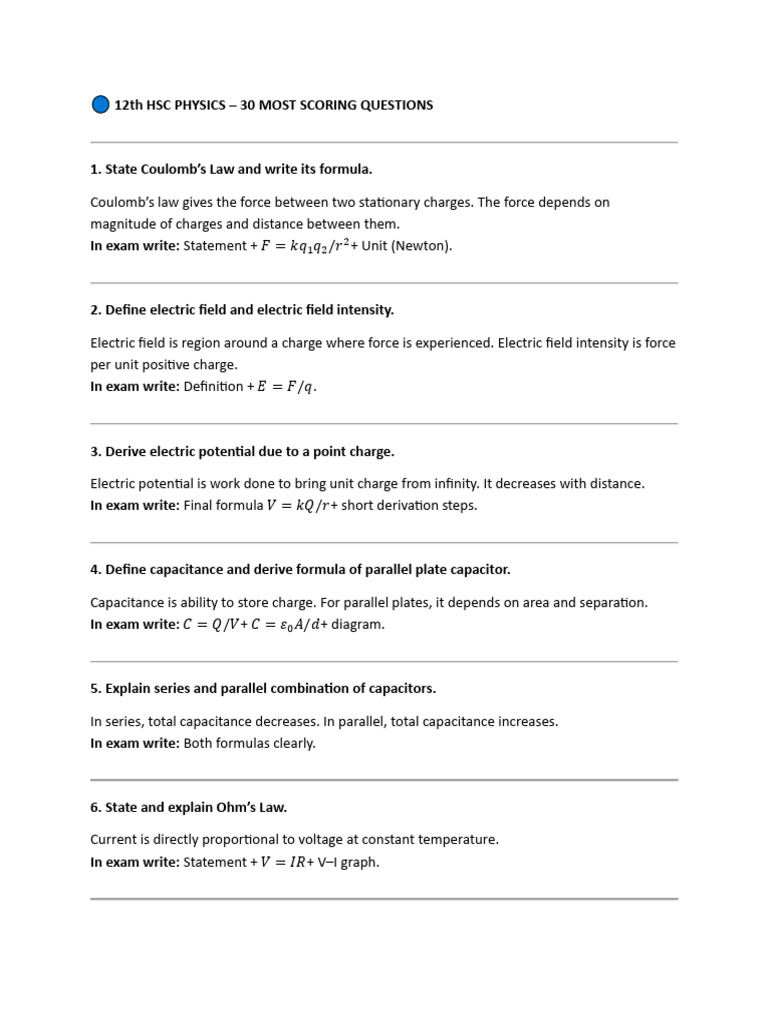 Physics 30 IMP Question | PDF | Electromagnetic Induction | Capacitance