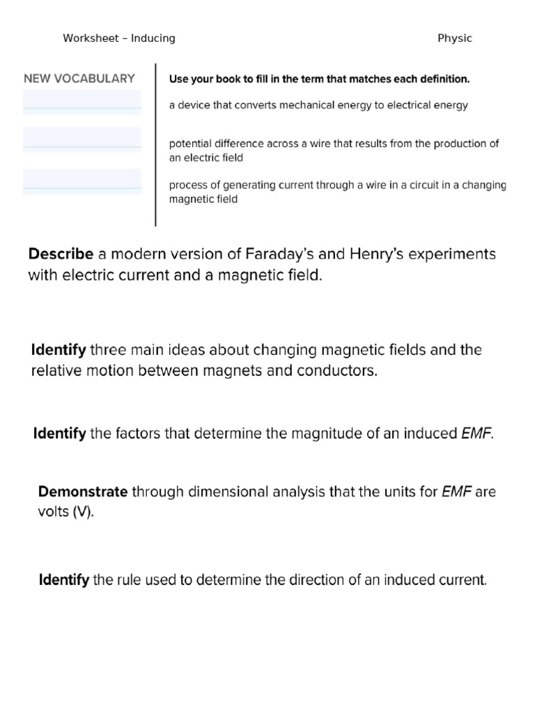 x16 - Inducing Currents - Worksheet 1 | PDF